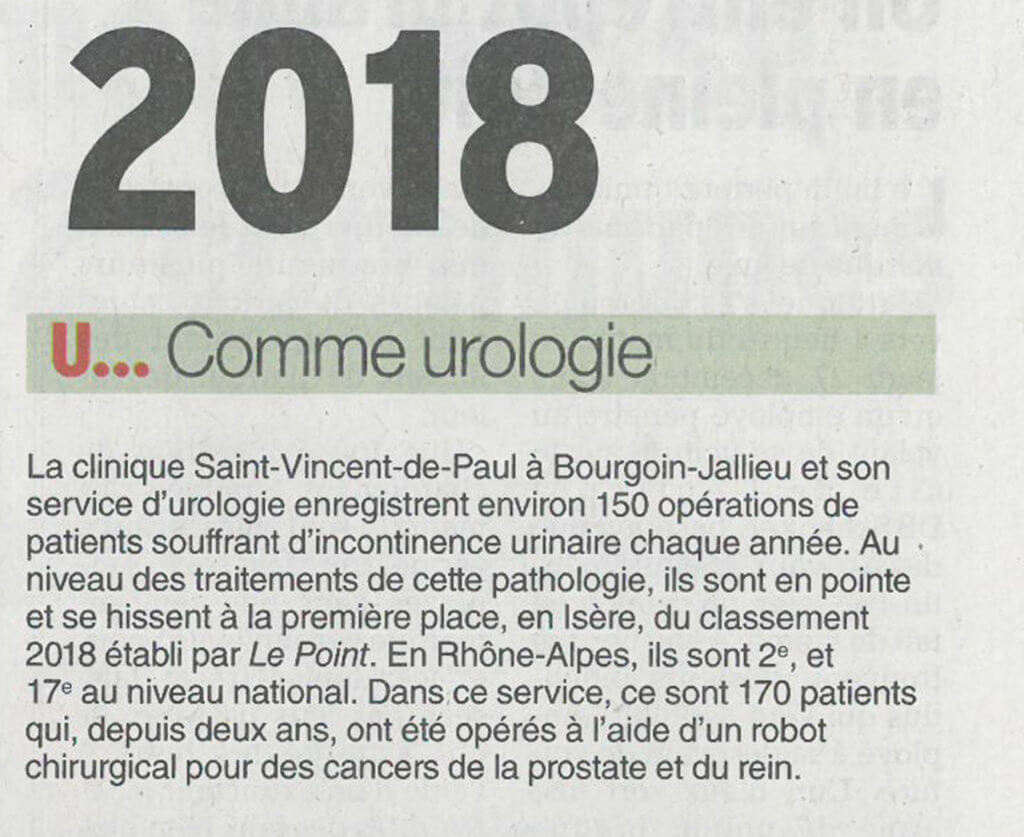 article du dauphiné Libéré Bourgoin-Jallieu sur le service urologie en 2018